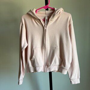 SKIMS Kids Pointelle Logo Zip Up Hoodie  in Quartz Pink Size 7